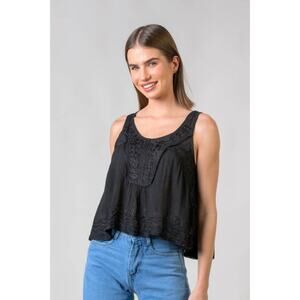 "Petticoat" Sleeveless Viscose Tank Top in Black